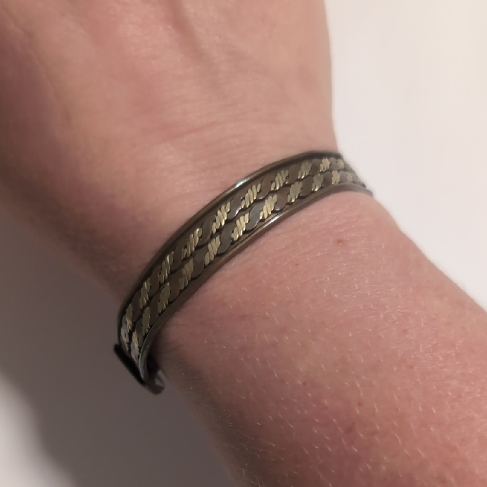 Elegant Two-Tone Men's Magnetic Adjustable‎ Cuff Bracelet